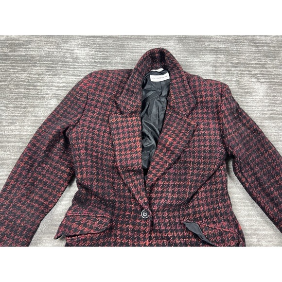 Liz Claiborne Collection Blazer Medium Womens Red Black Houndstooth Wool‎ Blend - Picture 2 of 10
